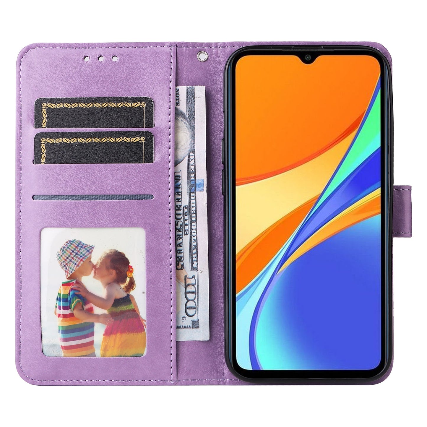 Xiaomi Redmi 9C Sunflower Embossed Leather Wallet Phone Case with Kickstand and Card Holder