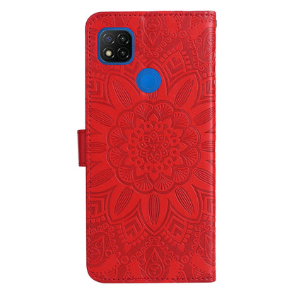 Xiaomi Redmi 9C Sunflower Embossed Leather Wallet Phone Case with Kickstand and Card Holder