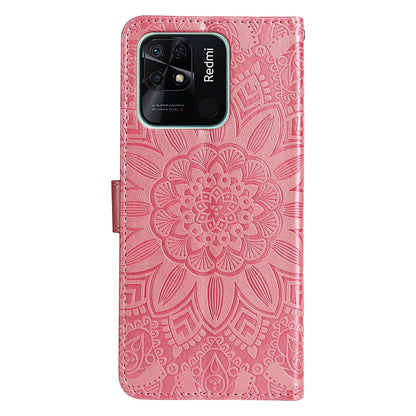 Xiaomi Redmi 10C 4G Sunflower Embossed Leather Wallet Phone Case with Kickstand and Card Holder