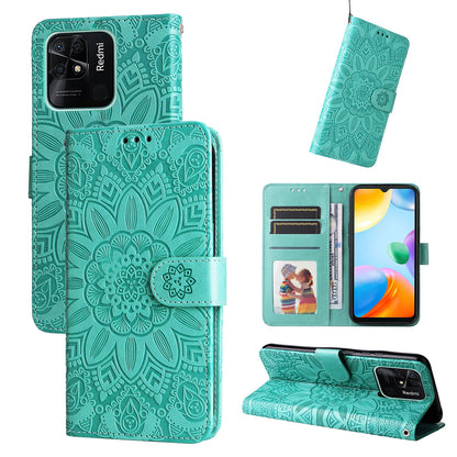 Xiaomi Redmi 10C 4G Sunflower Embossed Leather Wallet Phone Case with Kickstand and Card Holder