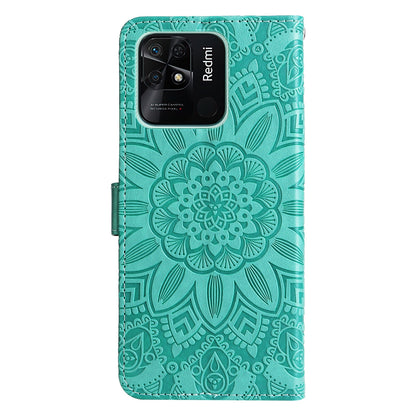 Xiaomi Redmi 10C 4G Sunflower Embossed Leather Wallet Phone Case with Kickstand and Card Holder