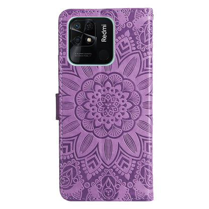 Xiaomi Redmi 10C 4G Sunflower Embossed Leather Wallet Phone Case with Kickstand and Card Holder