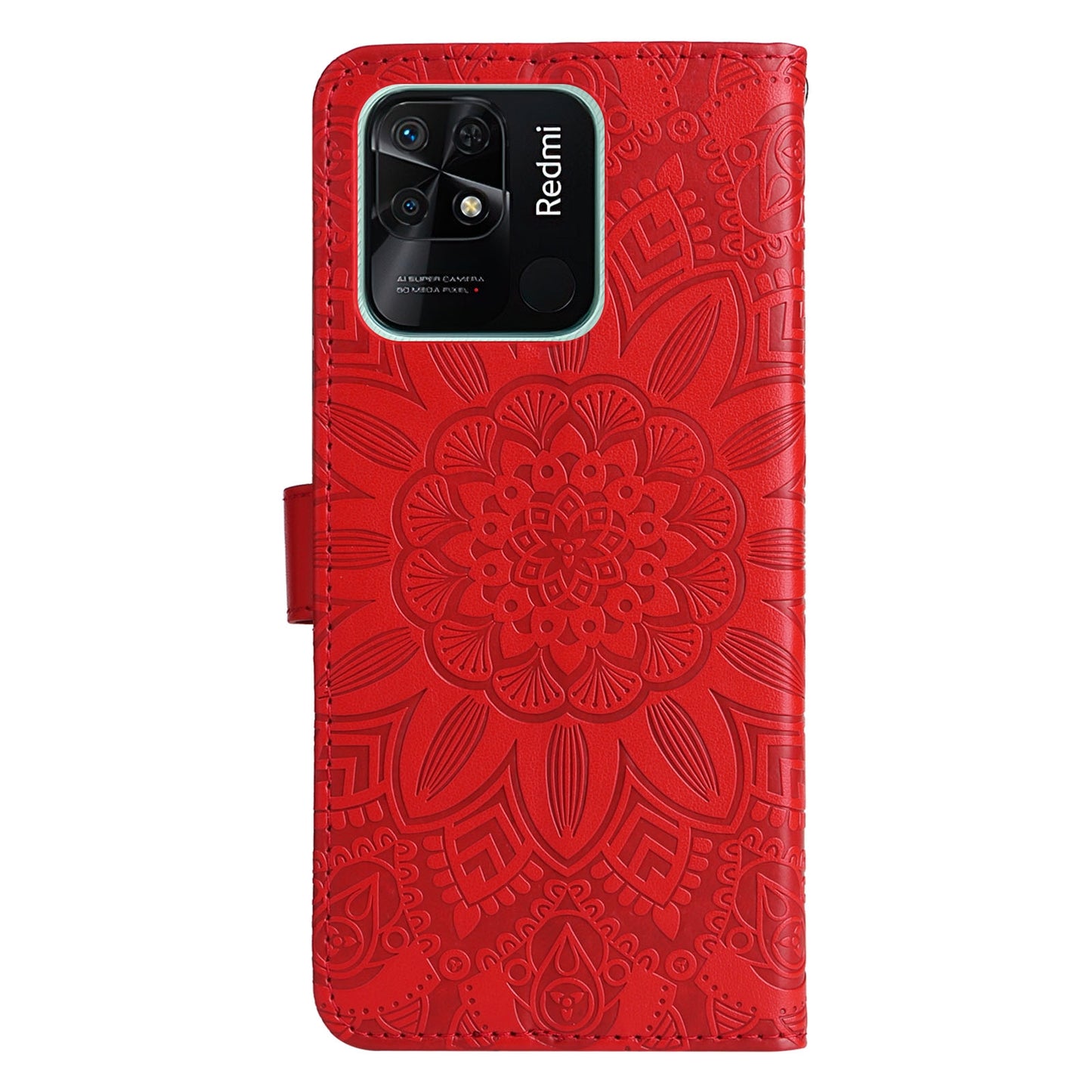 Xiaomi Redmi 10C 4G Sunflower Embossed Leather Wallet Phone Case with Kickstand and Card Holder