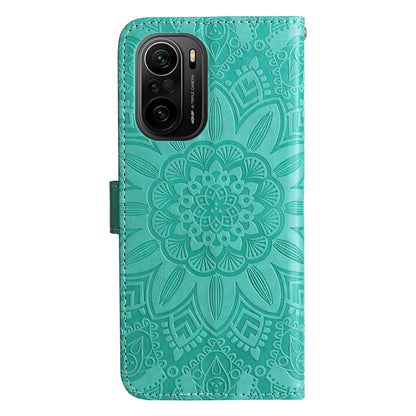 Xiaomi Redmi K40 Sunflower Embossed Leather Wallet Phone Case with Kickstand and Card Holder