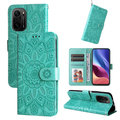 Xiaomi Redmi K40 Pro Sunflower Embossed Leather Wallet Phone Case with Kickstand and Card Holder