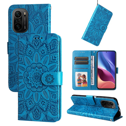 Xiaomi Redmi K40 Sunflower Embossed Leather Wallet Phone Case with Kickstand and Card Holder