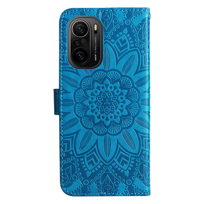 Xiaomi Redmi K40 Sunflower Embossed Leather Wallet Phone Case with Kickstand and Card Holder