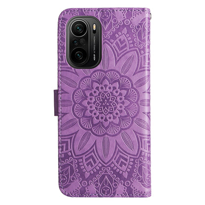 Xiaomi Redmi K40 Sunflower Embossed Leather Wallet Phone Case with Kickstand and Card Holder