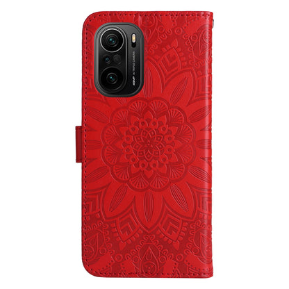 Xiaomi Redmi K40 Sunflower Embossed Leather Wallet Phone Case with Kickstand and Card Holder