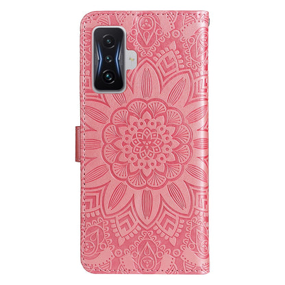 Xiaomi Redmi K50 Gaming 5G Sunflower Embossed Leather Wallet Phone Case with Kickstand and Card Holder