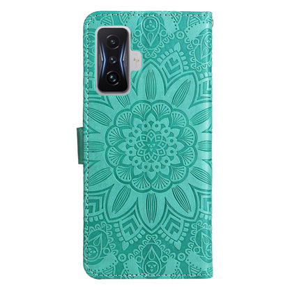 Xiaomi Redmi K50 Gaming 5G Sunflower Embossed Leather Wallet Phone Case with Kickstand and Card Holder