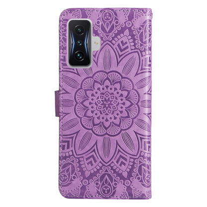 Xiaomi Redmi K50 Gaming 5G Sunflower Embossed Leather Wallet Phone Case with Kickstand and Card Holder