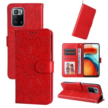 Xiaomi Redmi Note 10 Pro 5G Sunflower Embossed Leather Wallet Phone Case with Kickstand and Card Holder