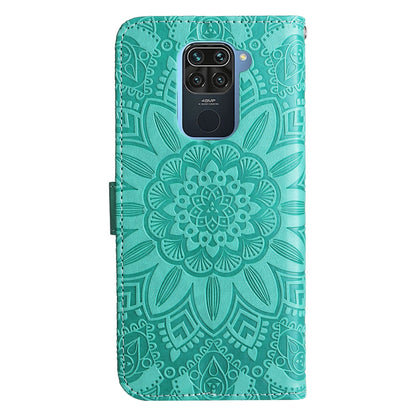 Xiaomi Redmi Note 9 4G Sunflower Embossed Leather Wallet Phone Case with Kickstand and Card Holder