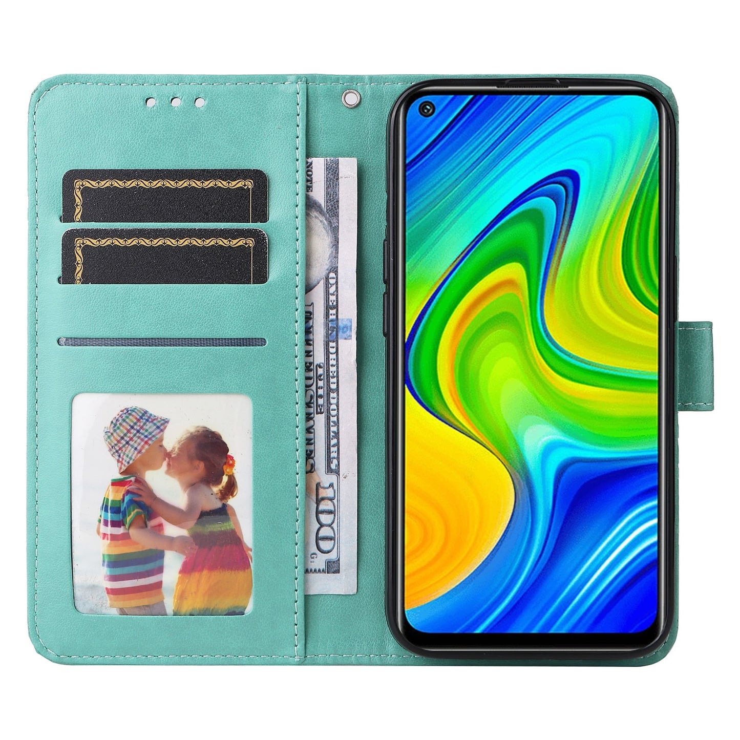 Xiaomi Redmi Note 9 4G Sunflower Embossed Leather Wallet Phone Case with Kickstand and Card Holder