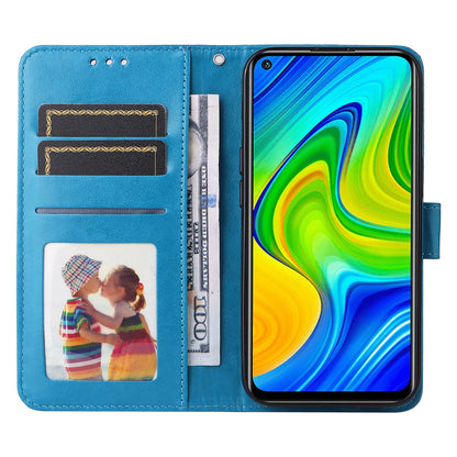 Xiaomi Redmi Note 9 4G Sunflower Embossed Leather Wallet Phone Case with Kickstand and Card Holder