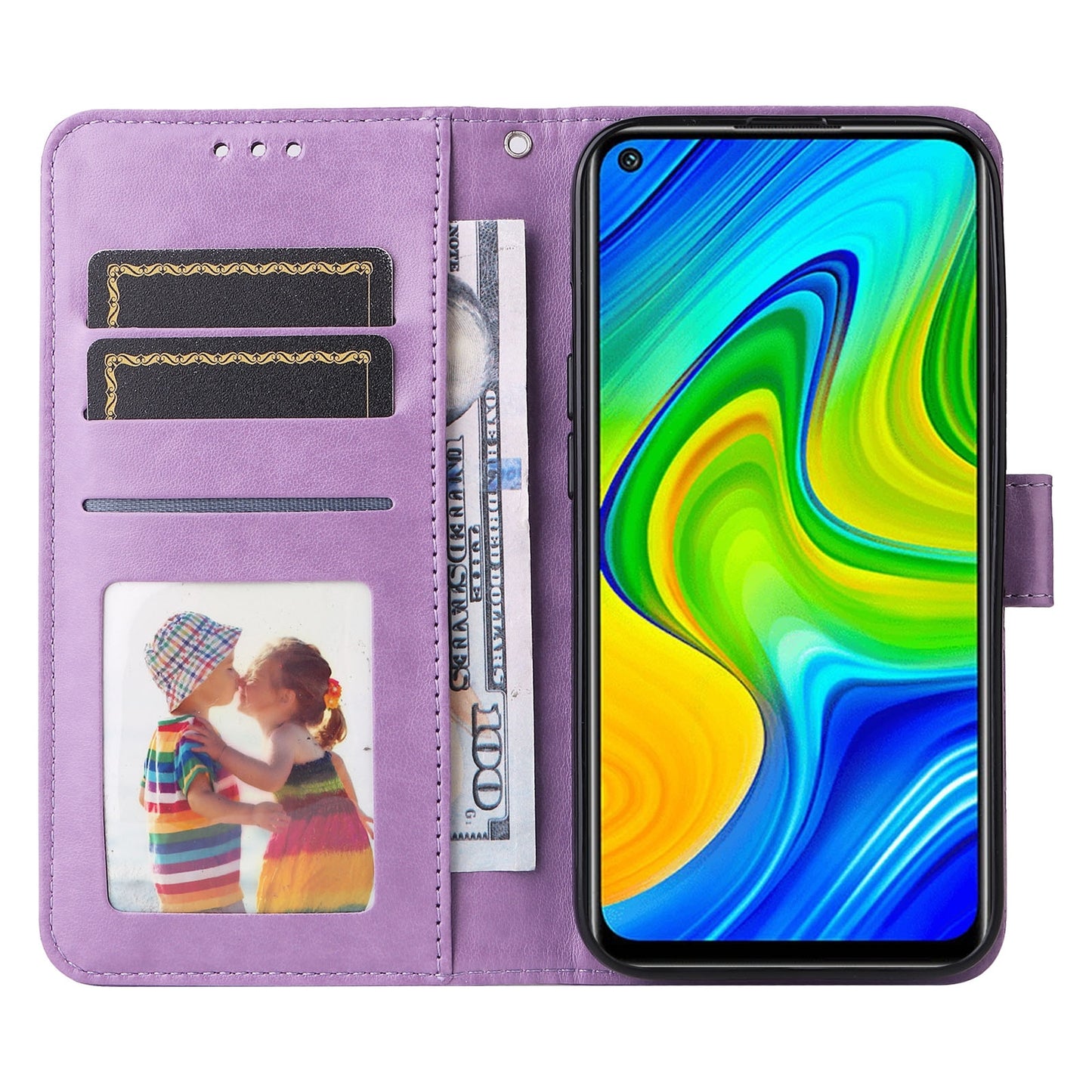 Xiaomi Redmi Note 9 4G Sunflower Embossed Leather Wallet Phone Case with Kickstand and Card Holder