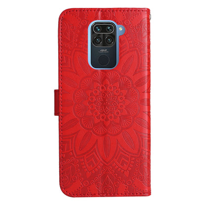 Xiaomi Redmi Note 9 4G Sunflower Embossed Leather Wallet Phone Case with Kickstand and Card Holder