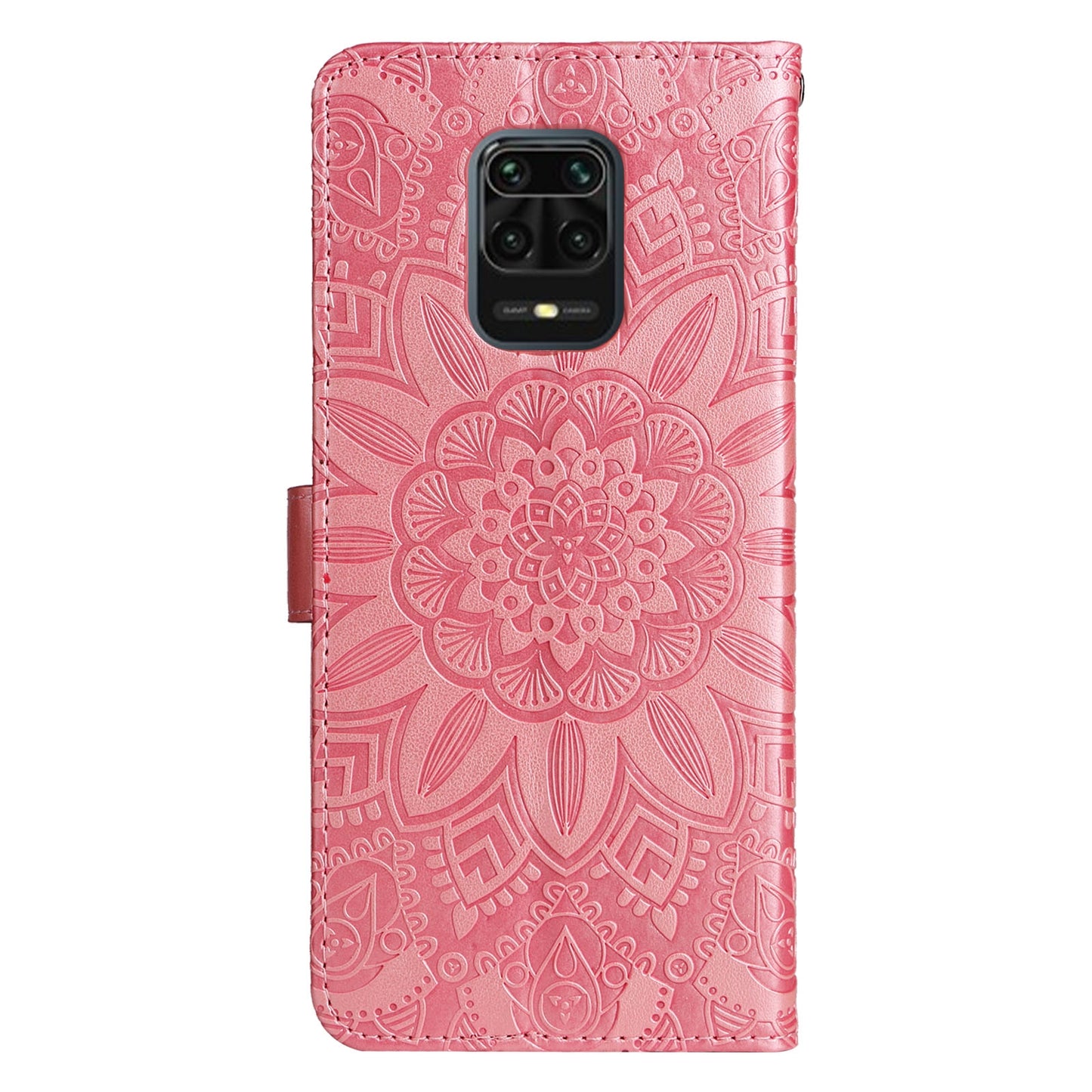 Xiaomi Redmi Note 9S Sunflower Embossed Leather Wallet Phone Case with Kickstand and Card Holder