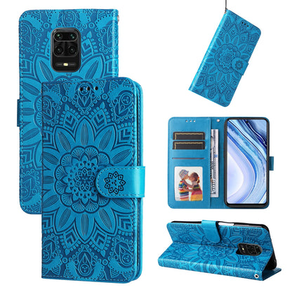 Xiaomi Redmi Note 9S Sunflower Embossed Leather Wallet Phone Case with Kickstand and Card Holder