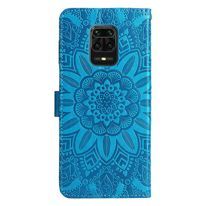 Xiaomi Redmi Note 9S Sunflower Embossed Leather Wallet Phone Case with Kickstand and Card Holder