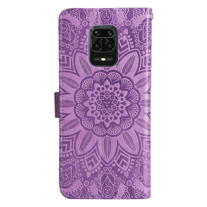 Xiaomi Redmi Note 9S Sunflower Embossed Leather Wallet Phone Case with Kickstand and Card Holder