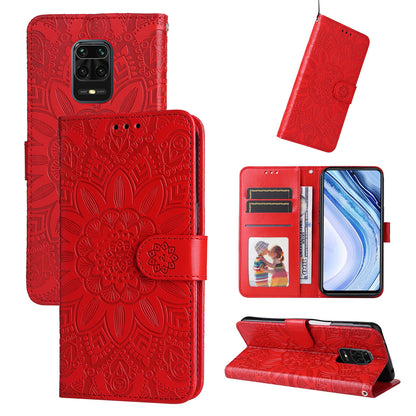 Xiaomi Redmi Note 9S Sunflower Embossed Leather Wallet Phone Case with Kickstand and Card Holder