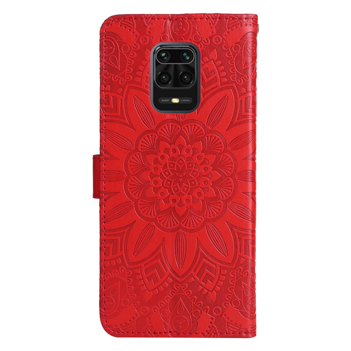 Xiaomi Redmi Note 9S Sunflower Embossed Leather Wallet Phone Case with Kickstand and Card Holder