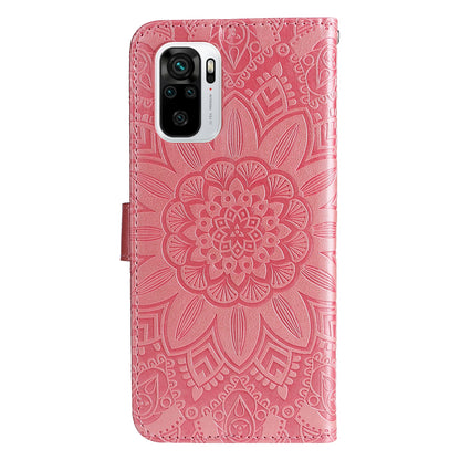 Xiaomi Redmi Note 10 4G Sunflower Embossed Leather Wallet Phone Case with Kickstand and Card Holder