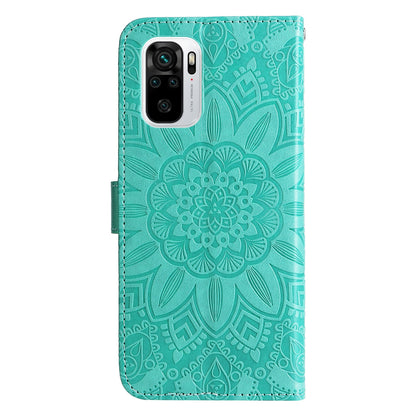 Xiaomi Redmi Note 10 4G Sunflower Embossed Leather Wallet Phone Case with Kickstand and Card Holder