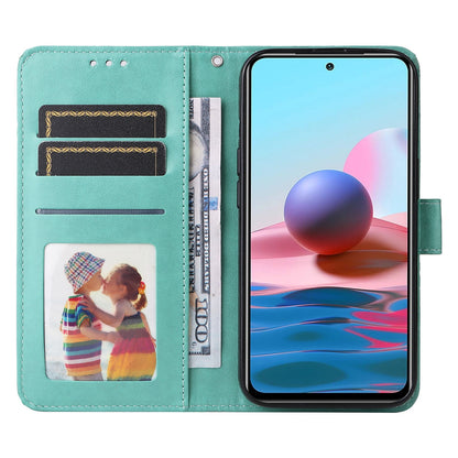 Xiaomi Redmi Note 10 4G Sunflower Embossed Leather Wallet Phone Case with Kickstand and Card Holder