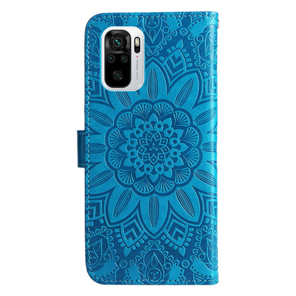 Xiaomi Redmi Note 10S 4G Sunflower Embossed Leather Wallet Phone Case with Kickstand and Card Holder