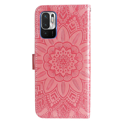 Xiaomi Redmi Note 10 5G Sunflower Embossed Leather Wallet Phone Case with Kickstand and Card Holder