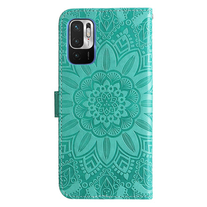 Xiaomi Redmi Note 10 5G Sunflower Embossed Leather Wallet Phone Case with Kickstand and Card Holder