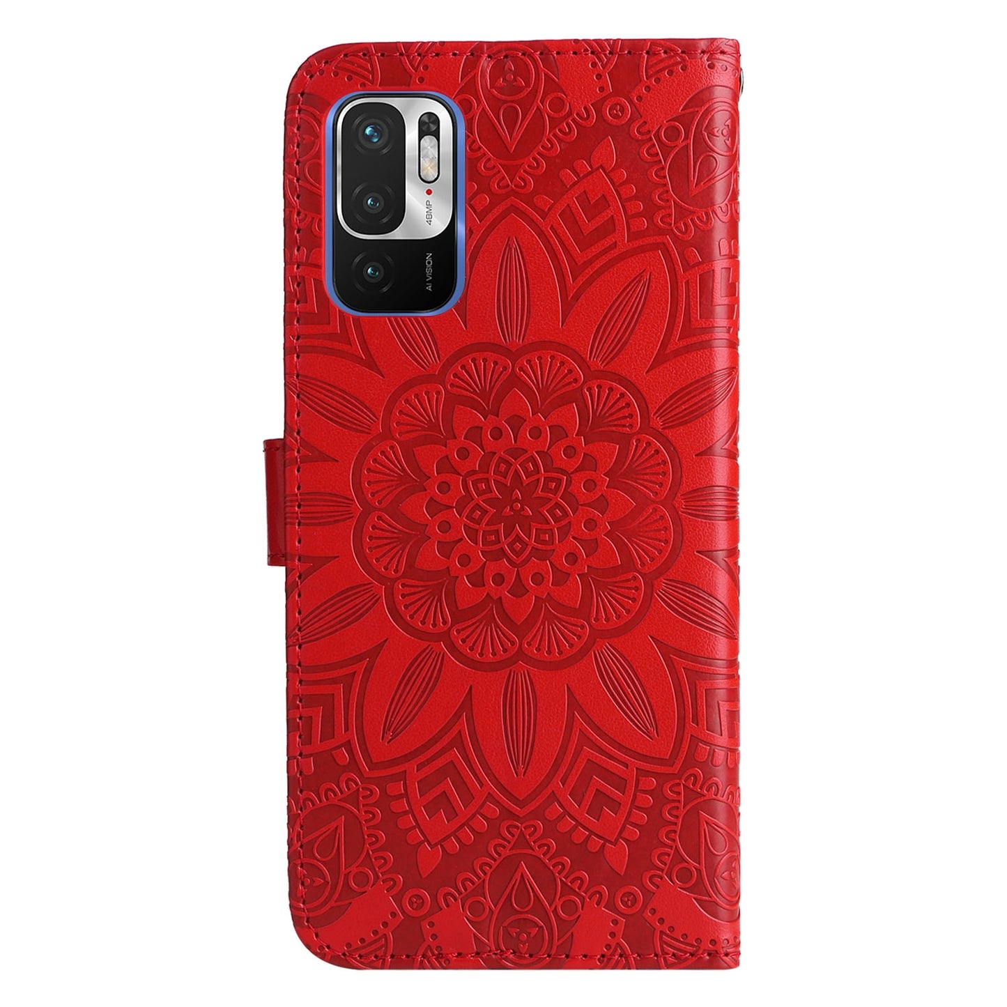 Xiaomi Redmi Note 10 5G Sunflower Embossed Leather Wallet Phone Case with Kickstand and Card Holder