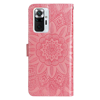 Xiaomi Redmi Note 10 Pro Sunflower Embossed Leather Wallet Phone Case with Kickstand and Card Holder