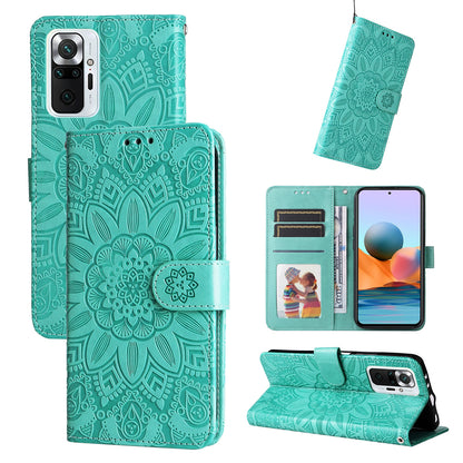 Xiaomi Redmi Note 10 Pro Max Sunflower Embossed Leather Wallet Phone Case with Kickstand and Card Holder