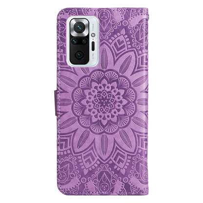 Xiaomi Redmi Note 10 Pro Sunflower Embossed Leather Wallet Phone Case with Kickstand and Card Holder