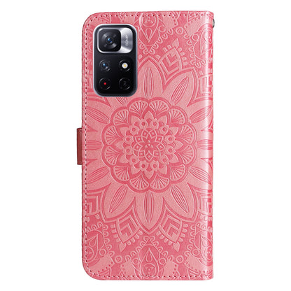 Xiaomi Redmi Note 11 5G Sunflower Embossed Leather Wallet Phone Case with Kickstand and Card Holder