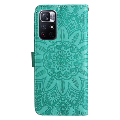 Xiaomi Redmi Note 11 5G Sunflower Embossed Leather Wallet Phone Case with Kickstand and Card Holder