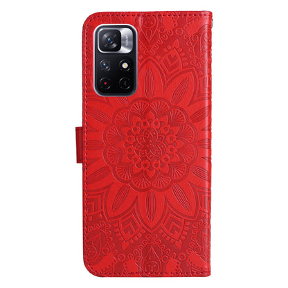 Xiaomi Redmi Note 11 5G Sunflower Embossed Leather Wallet Phone Case with Kickstand and Card Holder