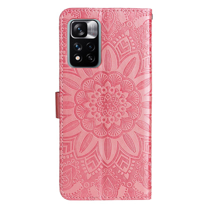 Xiaomi Redmi Note 11E Sunflower Embossed Leather Wallet Phone Case with Kickstand and Card Holder