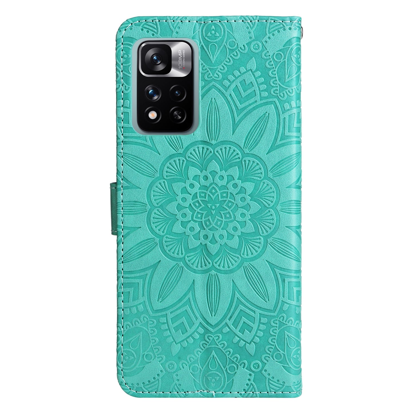 Xiaomi Redmi Note 11E Sunflower Embossed Leather Wallet Phone Case with Kickstand and Card Holder