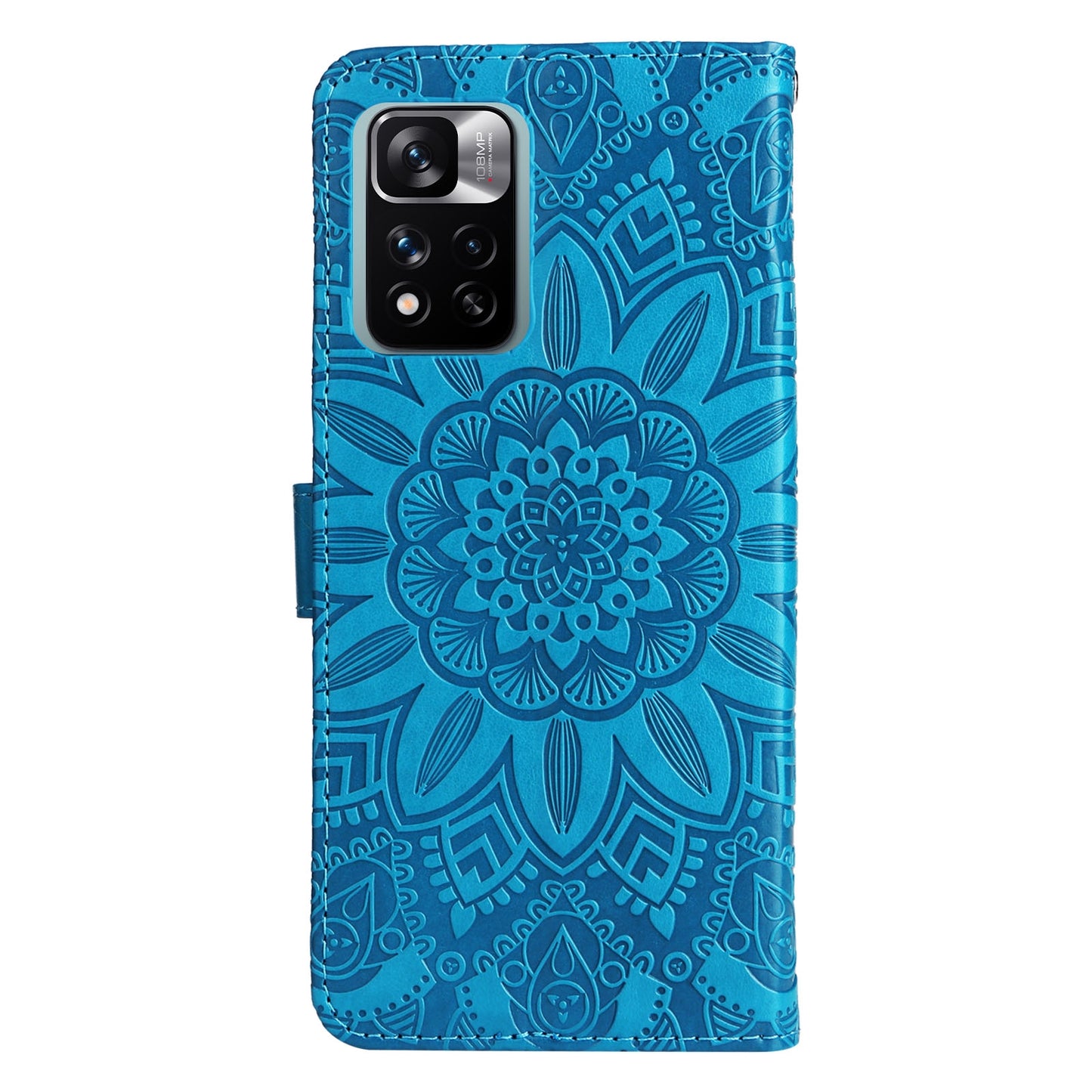 Xiaomi Redmi Note 11E Sunflower Embossed Leather Wallet Phone Case with Kickstand and Card Holder