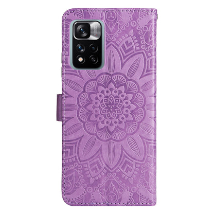 Xiaomi Redmi Note 11E Sunflower Embossed Leather Wallet Phone Case with Kickstand and Card Holder