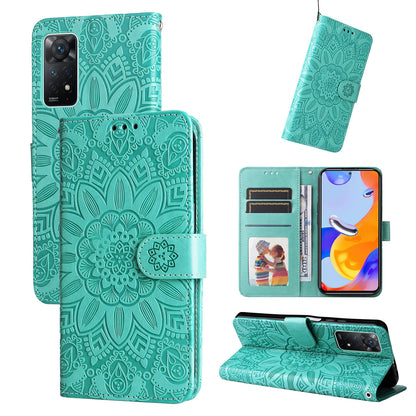 Xiaomi Redmi Note 11 Pro 4G Sunflower Embossed Leather Wallet Phone Case with Kickstand and Card Holder