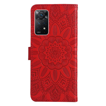 Xiaomi Redmi Note 11 Pro 4G Sunflower Embossed Leather Wallet Phone Case with Kickstand and Card Holder