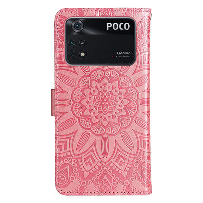 Xiaomi Poco M4 Pro 4G Sunflower Embossed Leather Wallet Phone Case with Kickstand and Card Holder