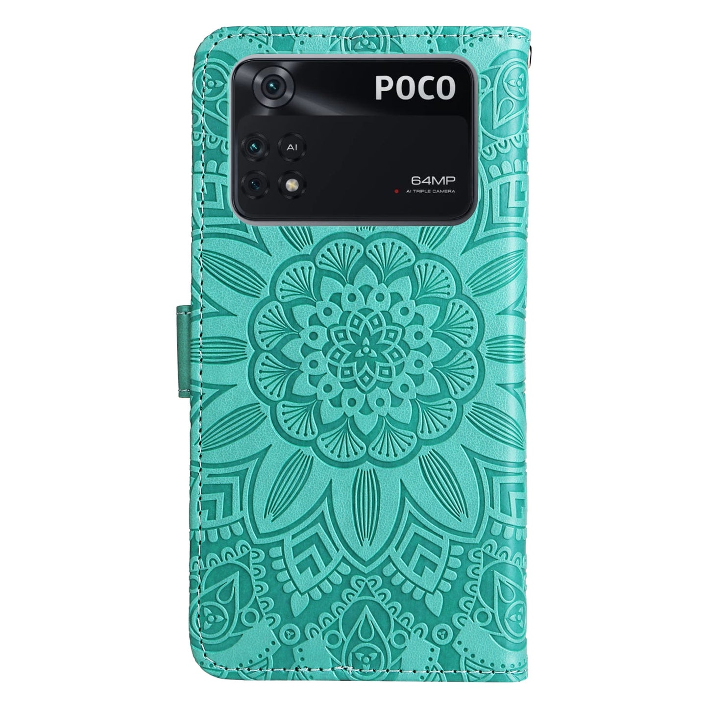 Xiaomi Poco M4 Pro 4G Sunflower Embossed Leather Wallet Phone Case with Kickstand and Card Holder