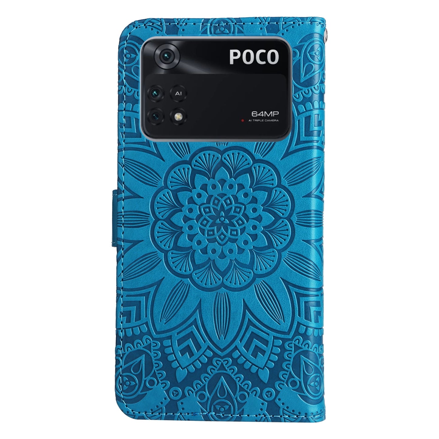 Xiaomi Poco M4 Pro 4G Sunflower Embossed Leather Wallet Phone Case with Kickstand and Card Holder